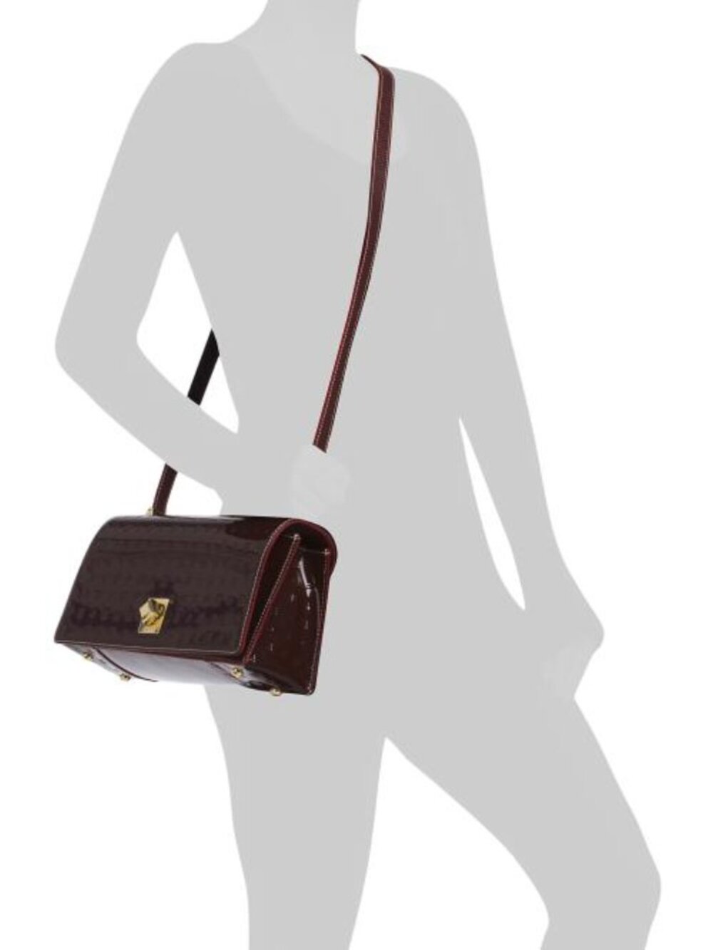 ARCADIA Made In Italy Patent Leather East West Xbody Large Flap Square Closure - Picture 4 of 4
